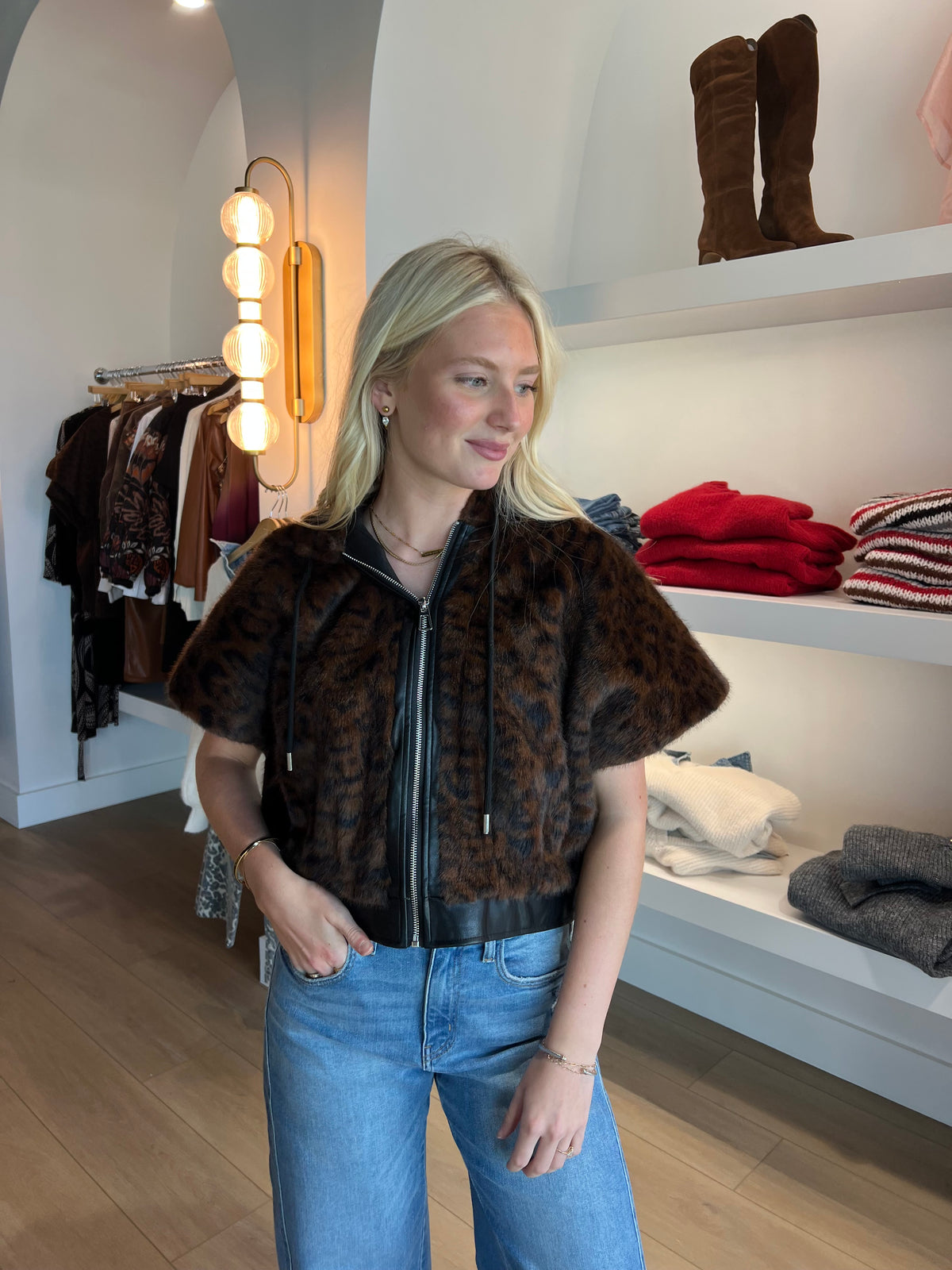 Faux Fur Zip Leopard Jacket
