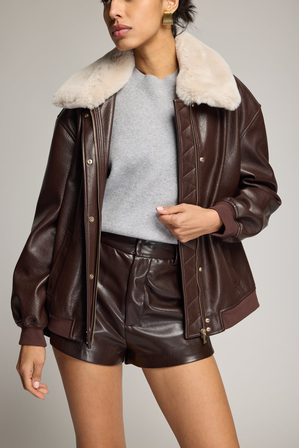 ALLISON FAUX FUR COMBO VEGAN LEATHER BOMBER