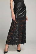 PERRINE LACE COMBO VEGAN LEATHER SKIRT