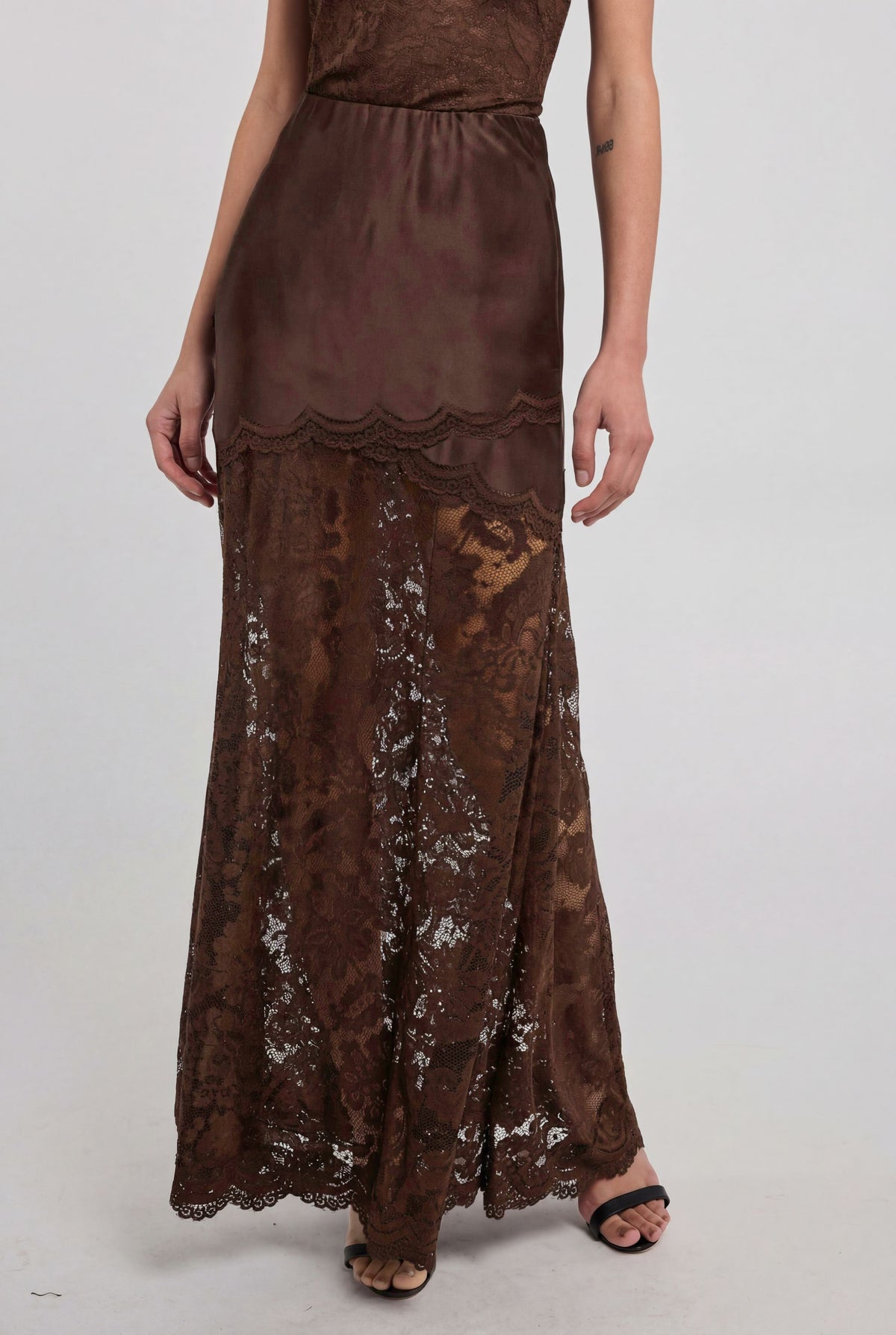 PERRINE LACE COMBO SATIN SKIRT