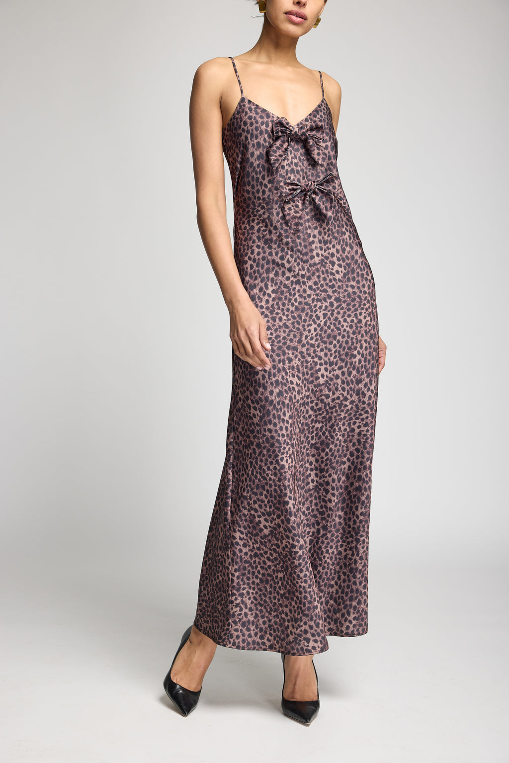 MADELEINE LEOPARD SATIN BOW DRESS