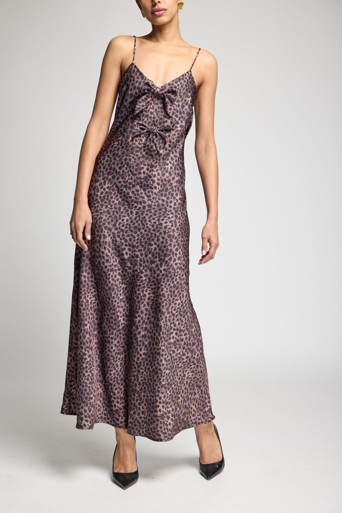 MADELEINE LEOPARD SATIN BOW DRESS