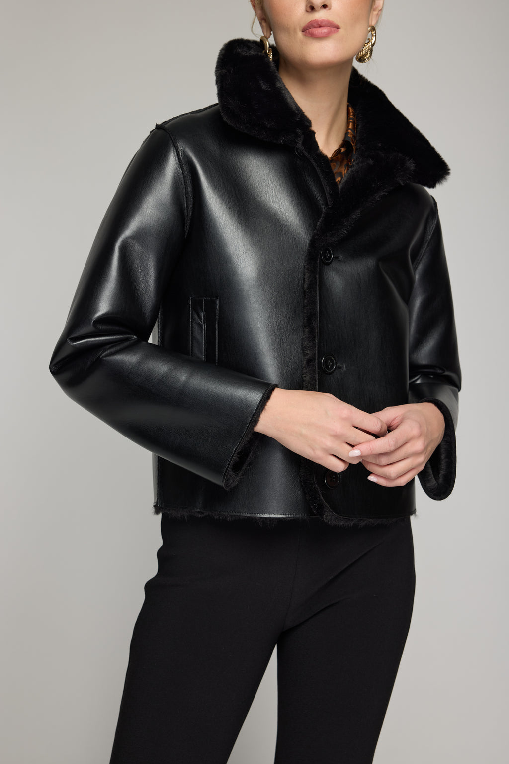 DELPHINE REVERSIBLE FAUX FUR SHEARLING JACKET