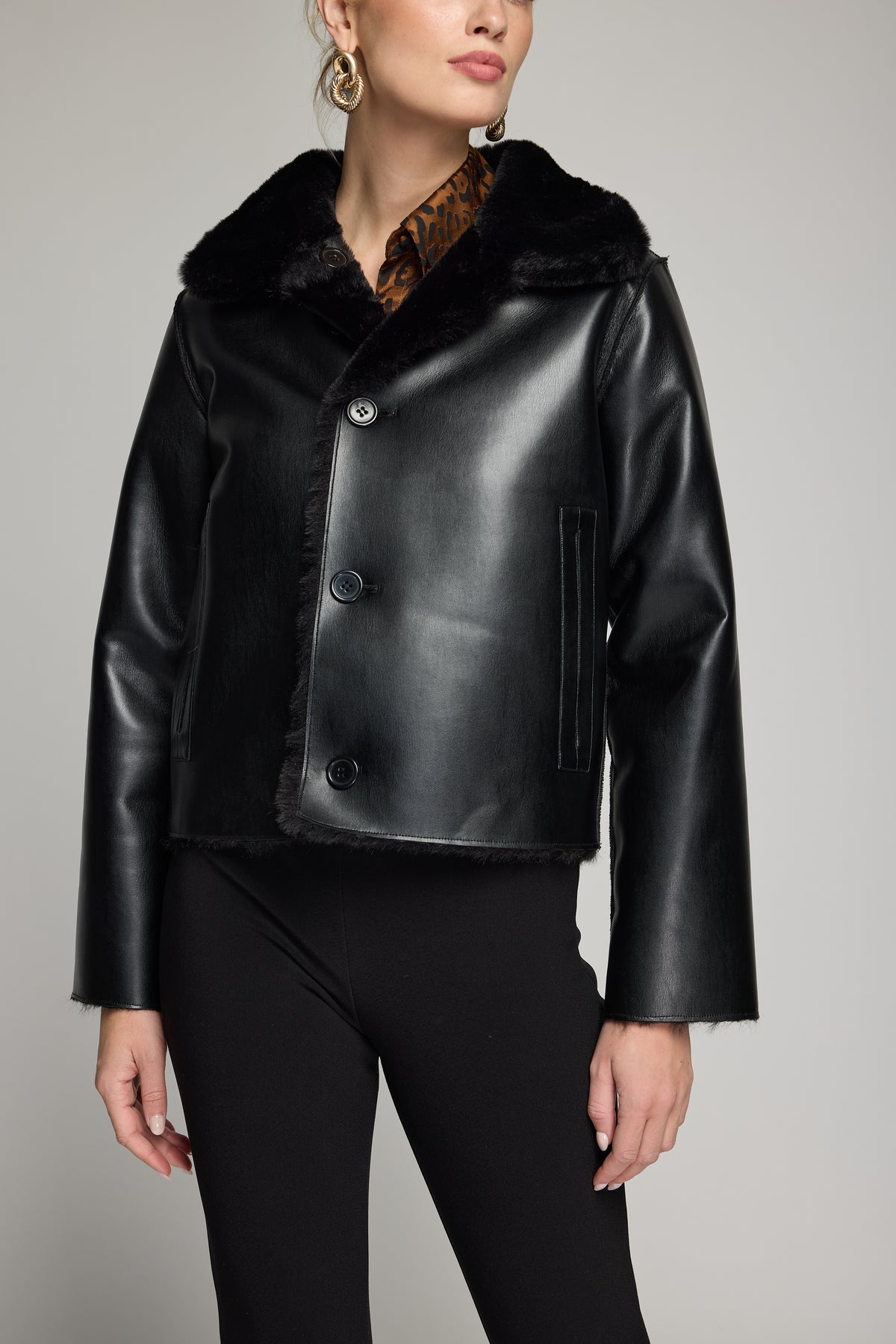 DELPHINE REVERSIBLE FAUX FUR SHEARLING JACKET