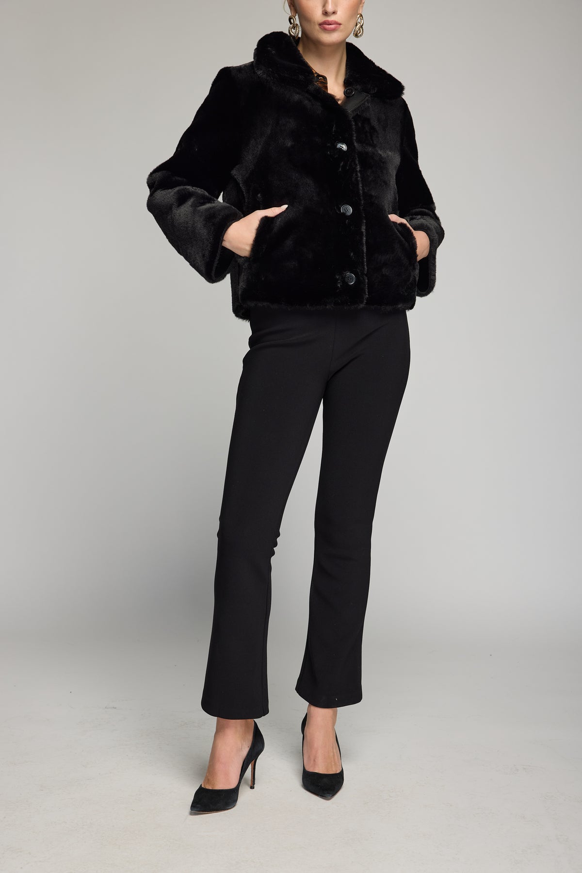 DELPHINE REVERSIBLE FAUX FUR SHEARLING JACKET